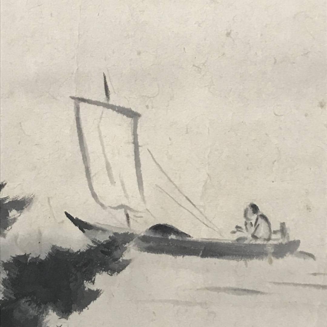 真作】大智勝観/夕凪図/帆舟図/横物/山水図/掛軸/名家伝来/AB-733