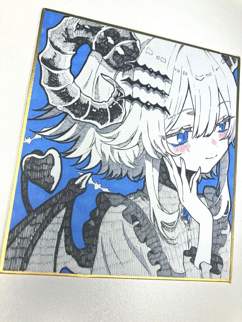 お*ん様 オリジナル 手描きアナログイラスト 色紙　No.3 オリジナル 手描き アナログイラスト 色紙 ラメ入り - メルカリ