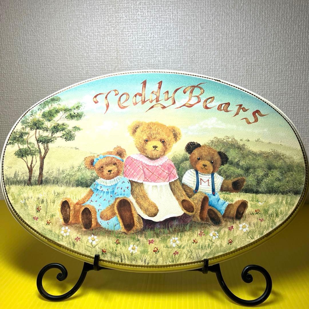 トールペイント作品☆30cmオーバルプレート☆テディベア