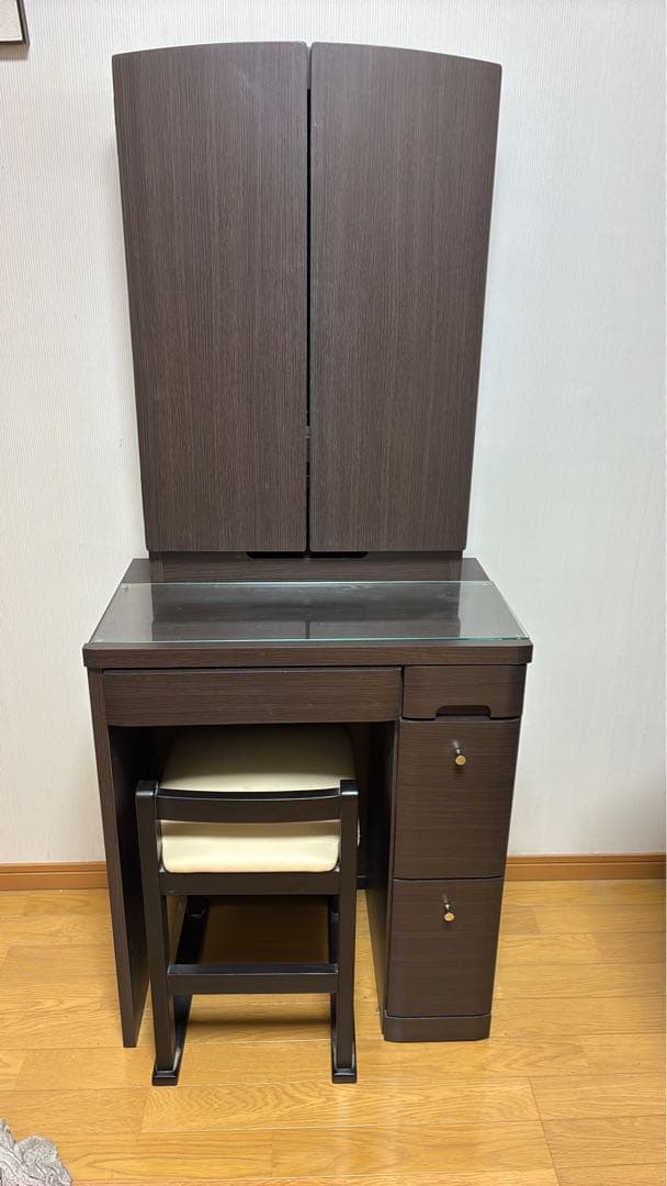 ダークブラウン ドレッサー・鏡台 三面鏡付き ドレッサー 鏡台 三面鏡 幅58.5cm プリマ （ 奥行41cm スツール付き