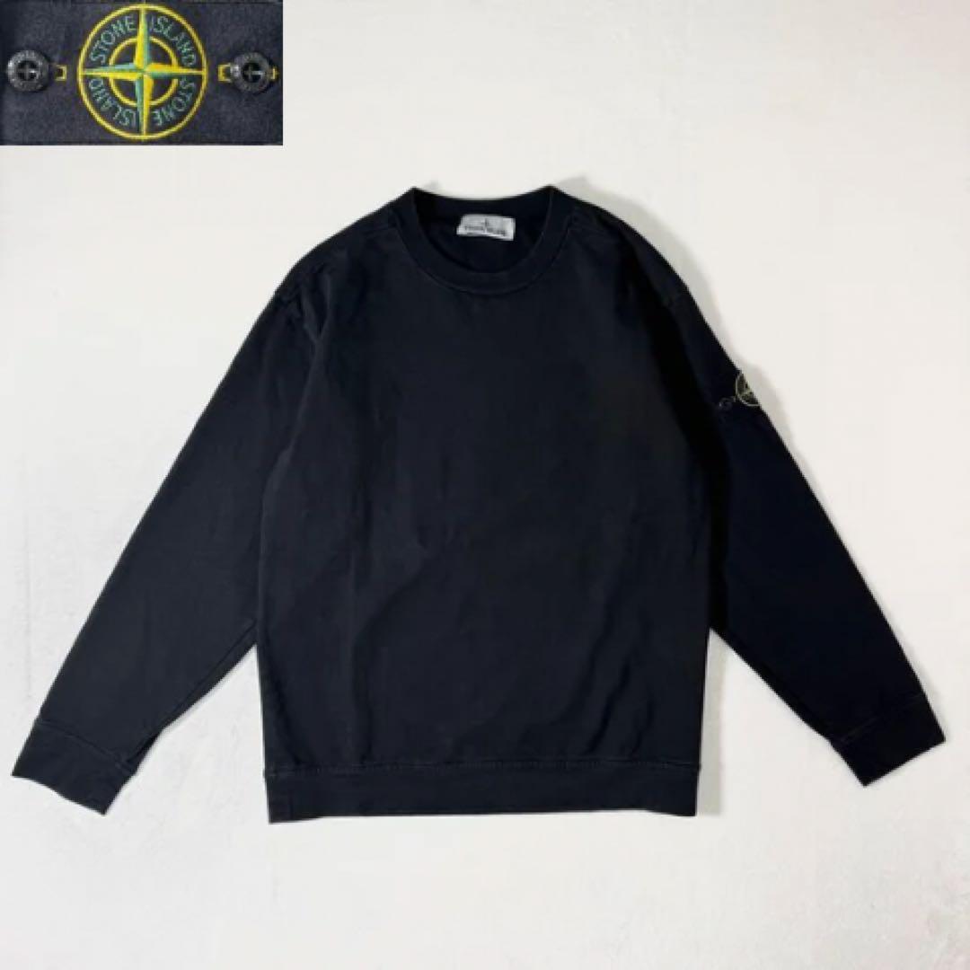 ストーンアイランド クルーネックスウェット ブラック S STONE ISLAND (ストーンアイランド) 裏毛 ガーメントダイ加工 クルー