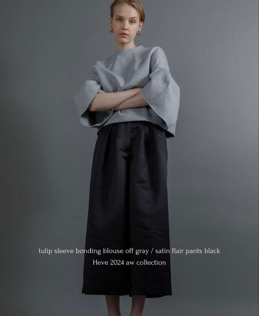 heve サテンフレアガウチョパンツ　38 ブラック　ワイドパンツ　ブラウス heve サテンフレアガウチョパンツ 38 ブラック ワイドパンツ ブラウス