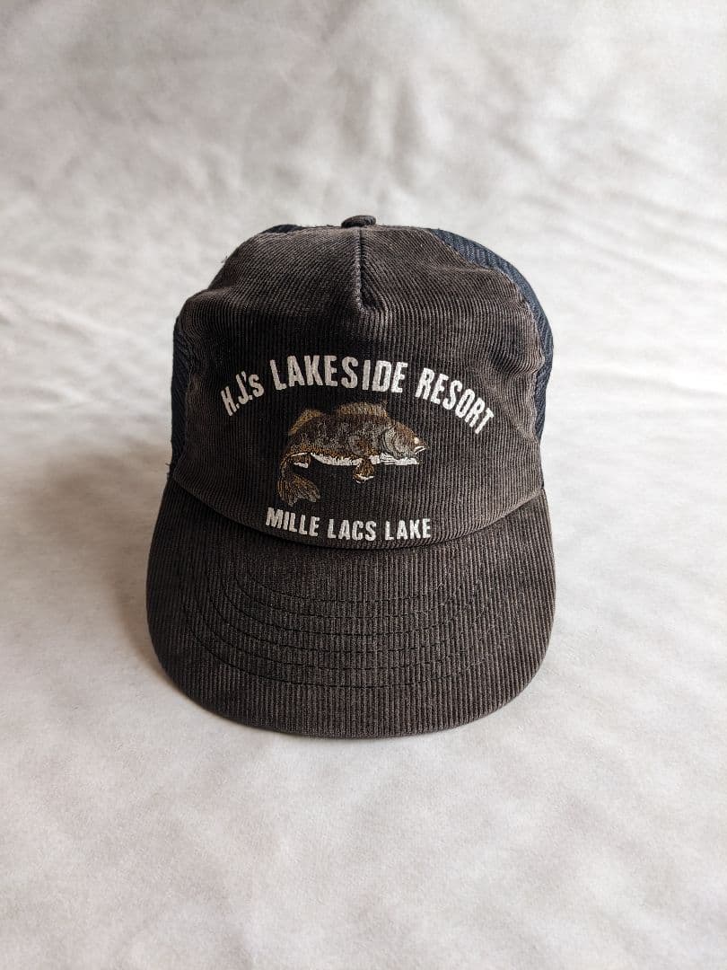 80s〜USA製】 トラッカーキャップ コーデュロイ ローカル物 フィッシュ