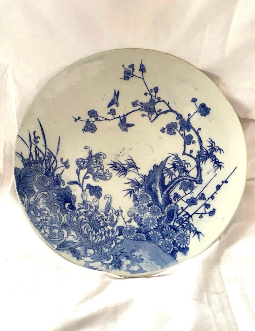 骨董品アンティーク 明治 大皿 31cm 花鳥文 染付 古伊万里？ - メルカリ