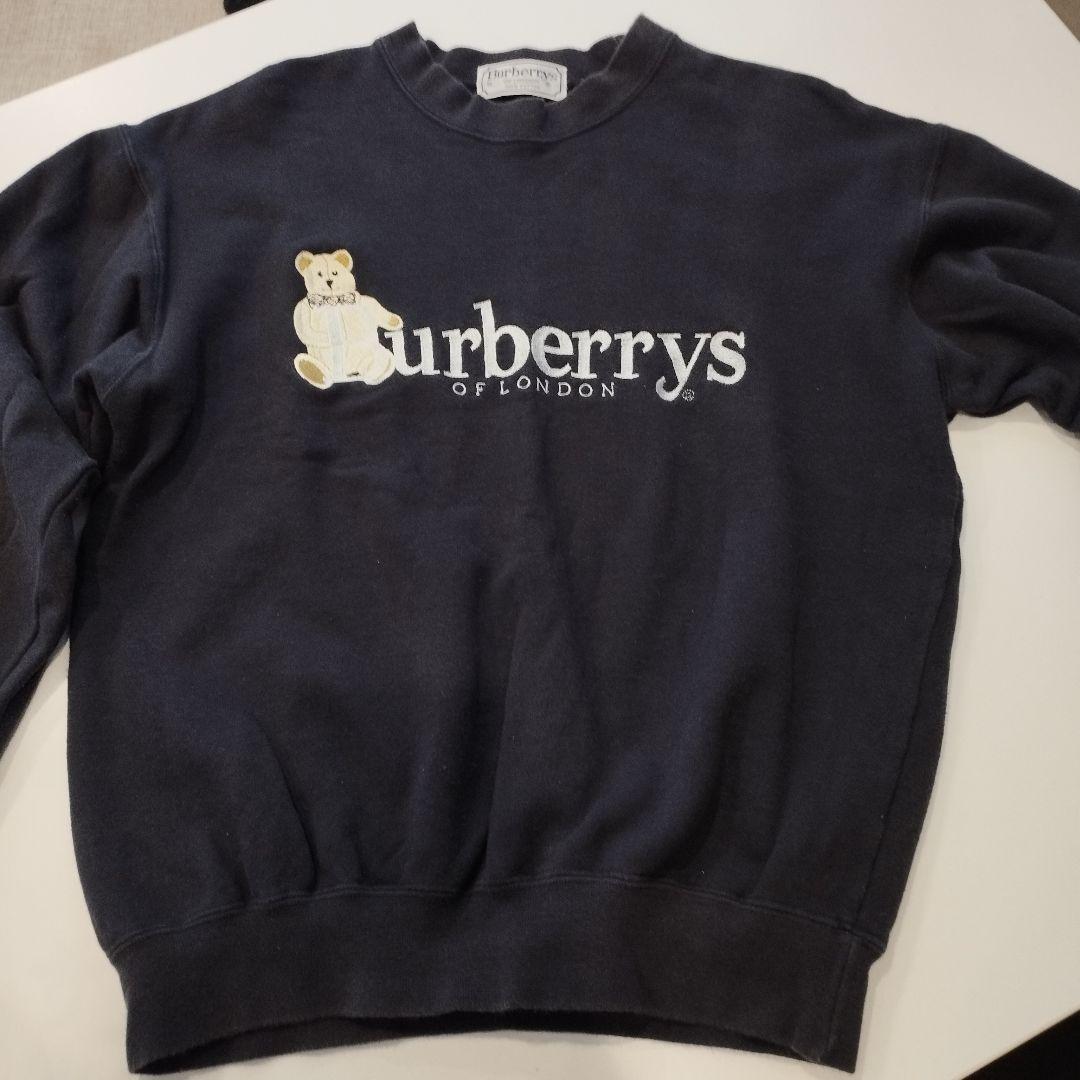Burberrysバーバリー英国製スウェットトレーナーベア全刺繍Sサイズ