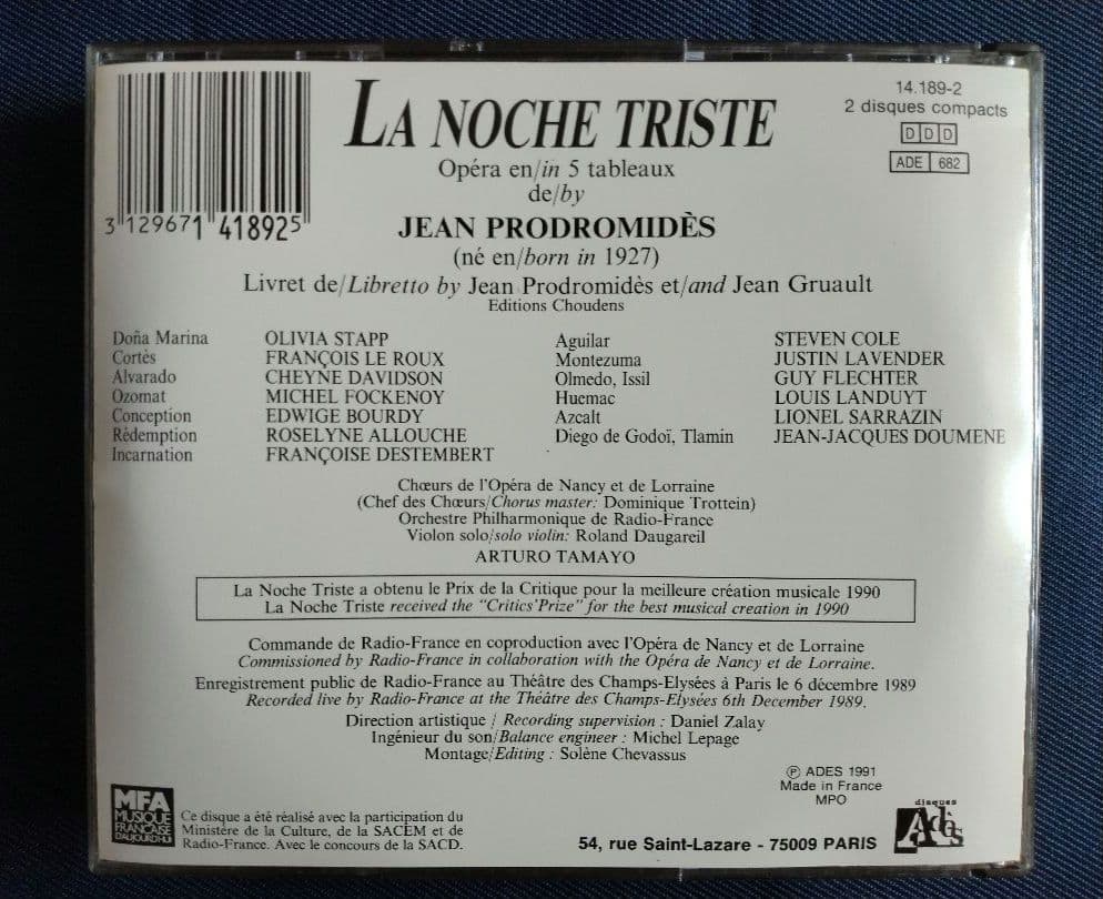 ジャン・プロドロミデス 歌劇「悲しい夜」 A·タマヨ指揮 Ades盤