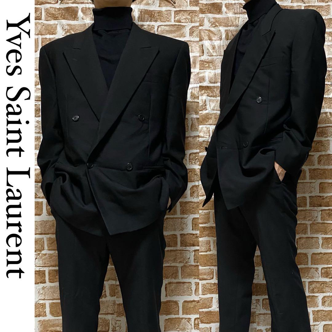 美品】イブサンローラン テーラードジャケット ブラック ダブル - メルカリ