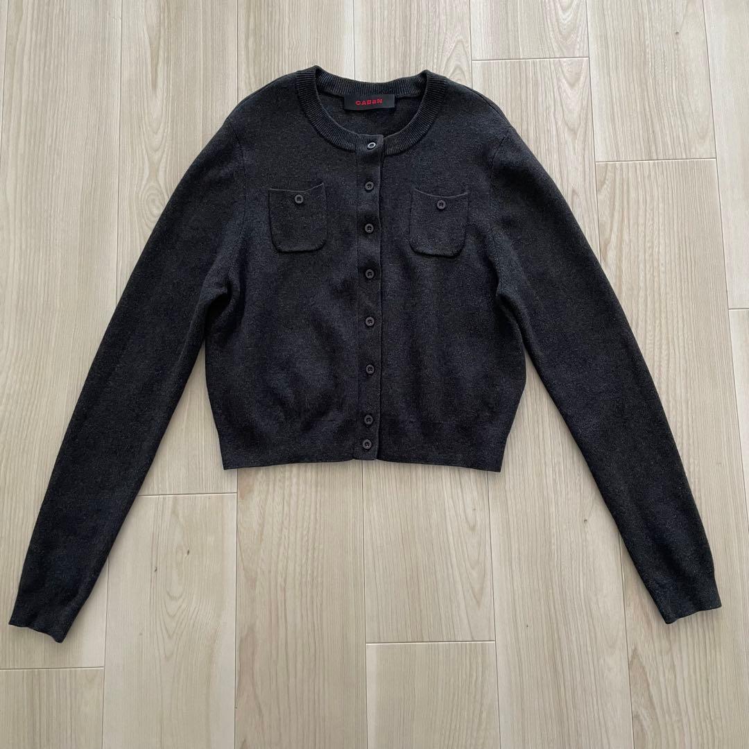 CABaN コットンカシミヤ クルーネックカーディガン チャコールグレー XS キャバン CABaN CABaN コットンカシミヤ クルーネックカーディガン