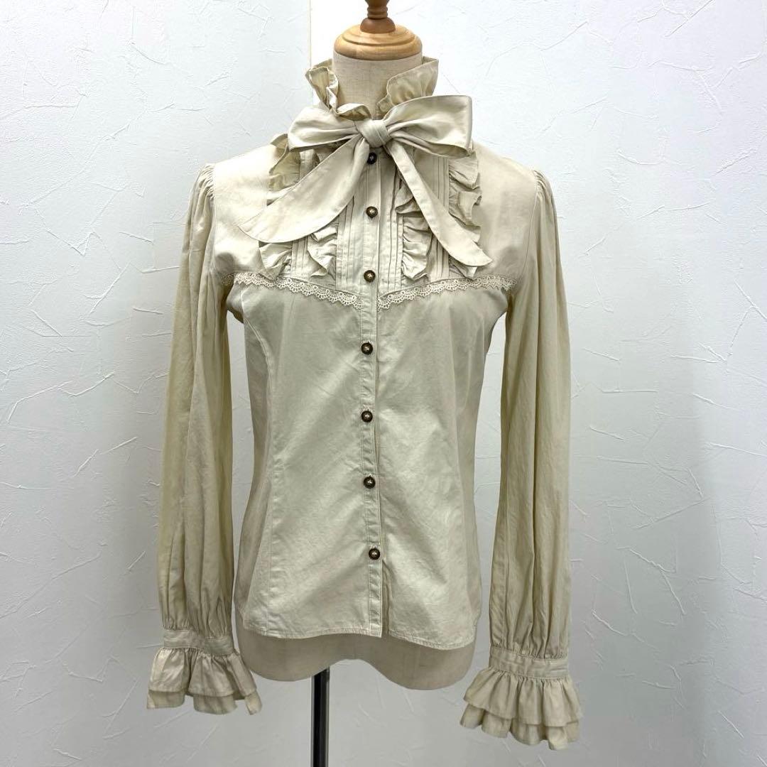 ヴィクトリアンメイデン　スタンドカラー　フリル　ブラウス　シナモン　ベージュ コットンレースフリルブラウス - Victorian maiden - クラシカル