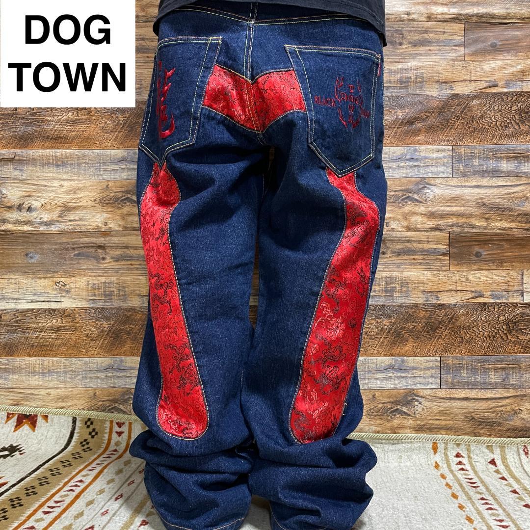 ドッグタウンバギーデニムジーンズw32刺繍b系極太黒龍古着ストリート