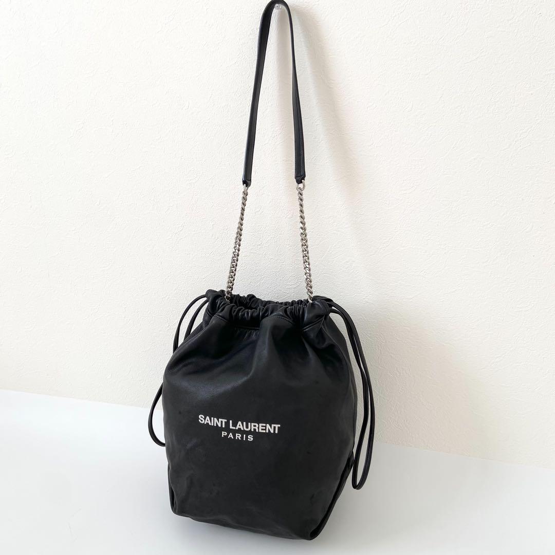 希少 大容量 サンローラン テディ ショルダーバッグ チェーン 巾着