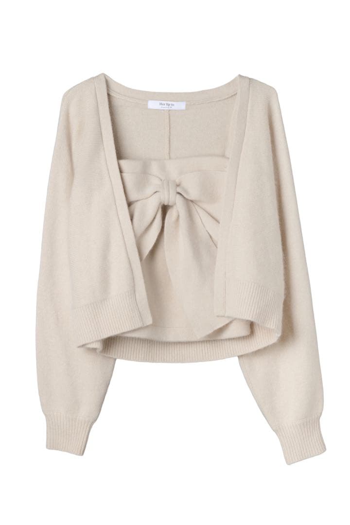Herlipto Lydie Ribbon-Tie Knit Ensemble - トップスクラシック