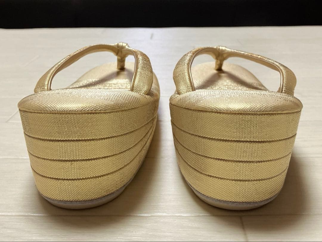 《未使用》佐賀錦　草履バッグセット　東京芝山　正絹　ゴールド　金糸