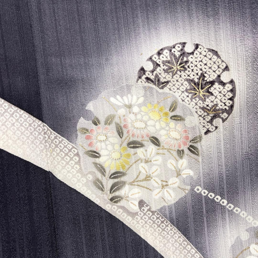 訪問着 蛍ぼかし 雪輪紋 芝草 縦縞 ネイビー着物 041a d - メルカリ