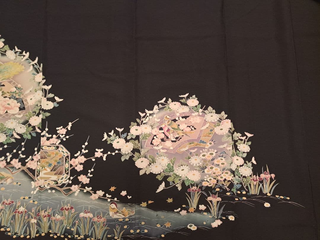 新品未使用❇️豪華黒留袖 手描友禅暈し染め 5つ紋 比翼仕立て ブル