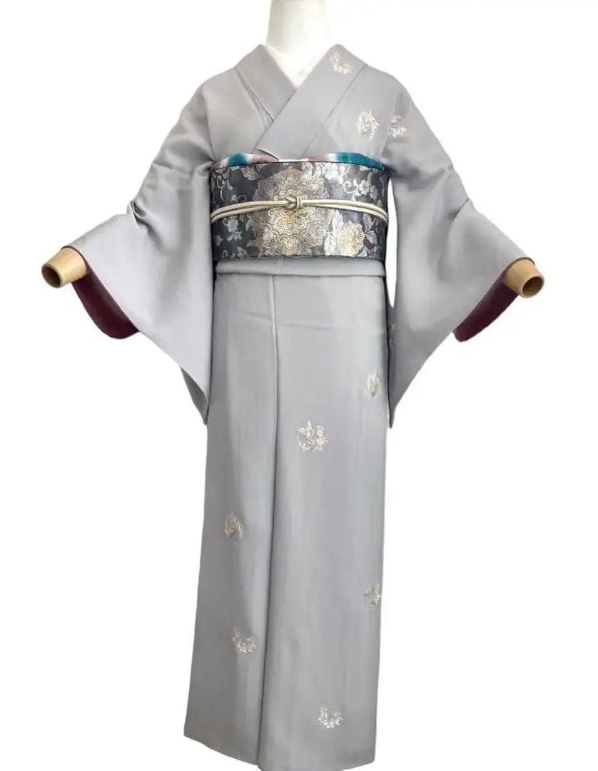 ★fscdbekym★蝶の刺繍 一つ紋 付下げ 着物 NO88 グレー 蝶の刺繍 一つ紋 付下げ 着物 NO88の通販はau PAY マーケット
