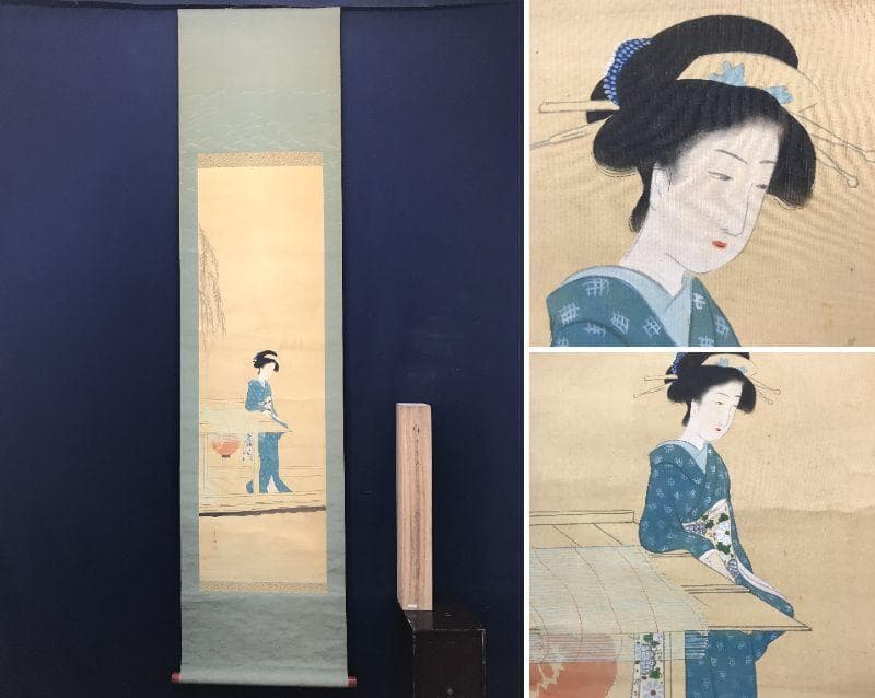 【真作】蕉圃/舟中美人図/美人画/掛軸/名家伝来/AC-175 プレビュー】「北斎をめぐる美人画の系譜～名手たちとの競演