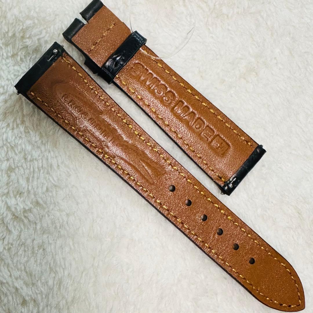 2004#19mm-16mmブラック☆本物クロコダイル腕時計用ベルト☆スイス製