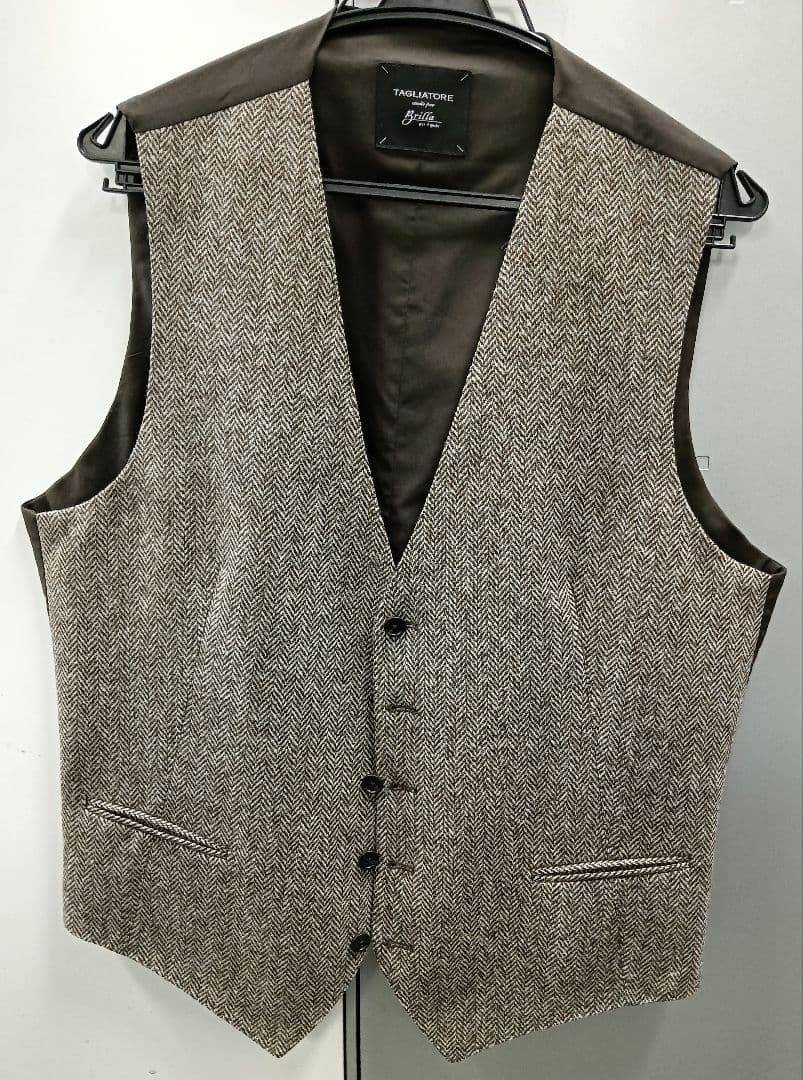TAGLIATORE ヘリンボーンベスト茶サイズ50 アウトレット】TAGLIATORE タリアトーレ ベスト/ジレ/BEN【大きい