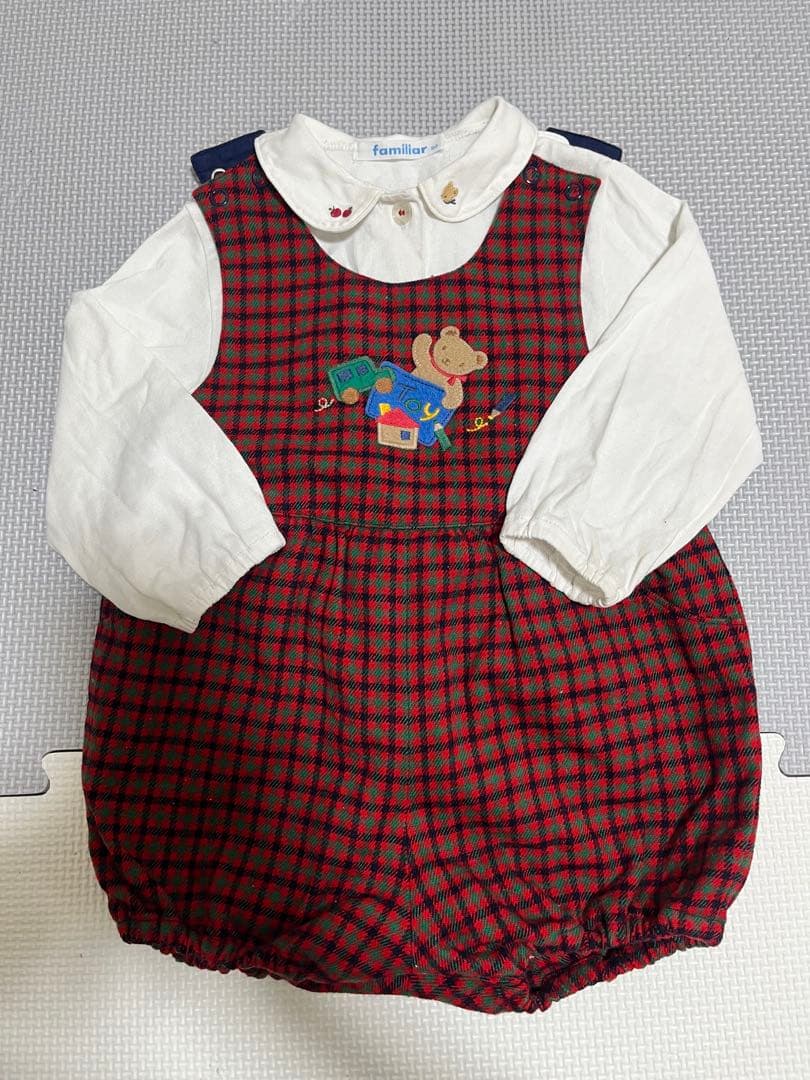 familiar チェック柄ロンパースセット - メルカリ