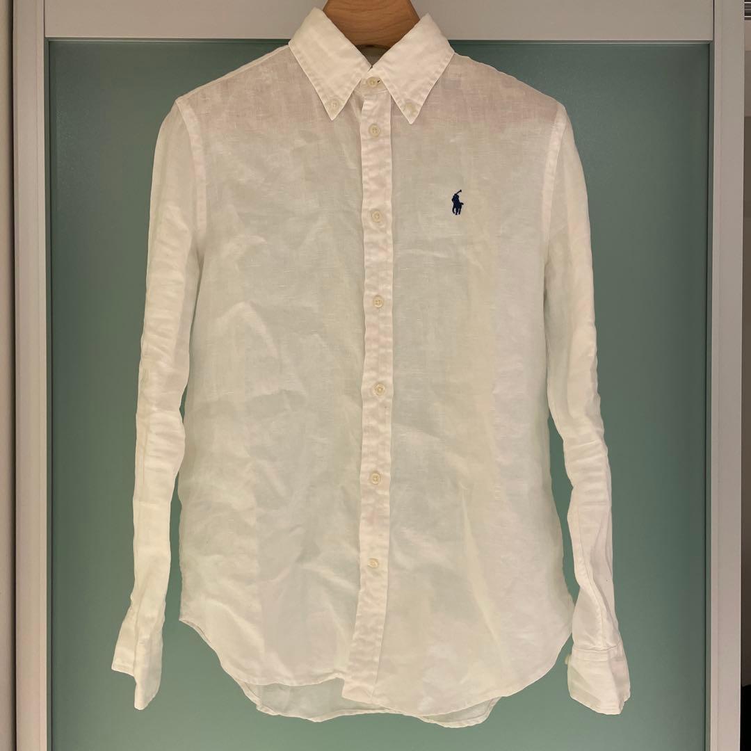 ラルフローレン 長袖 リネンシャツ 白 XS ボタンダウン ポニー刺繍