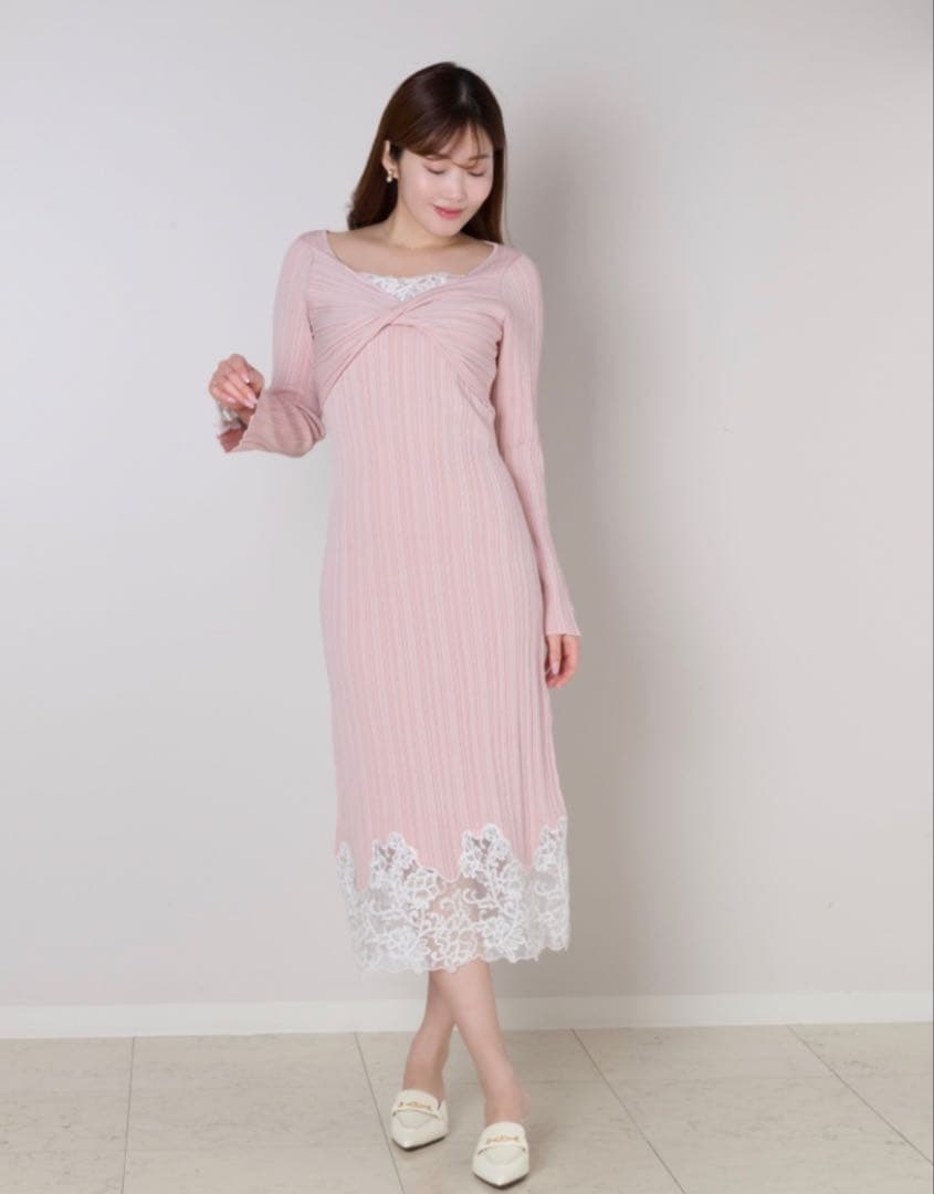 Lilou Lace Hem Knit Dress misty rose S - メルカリ