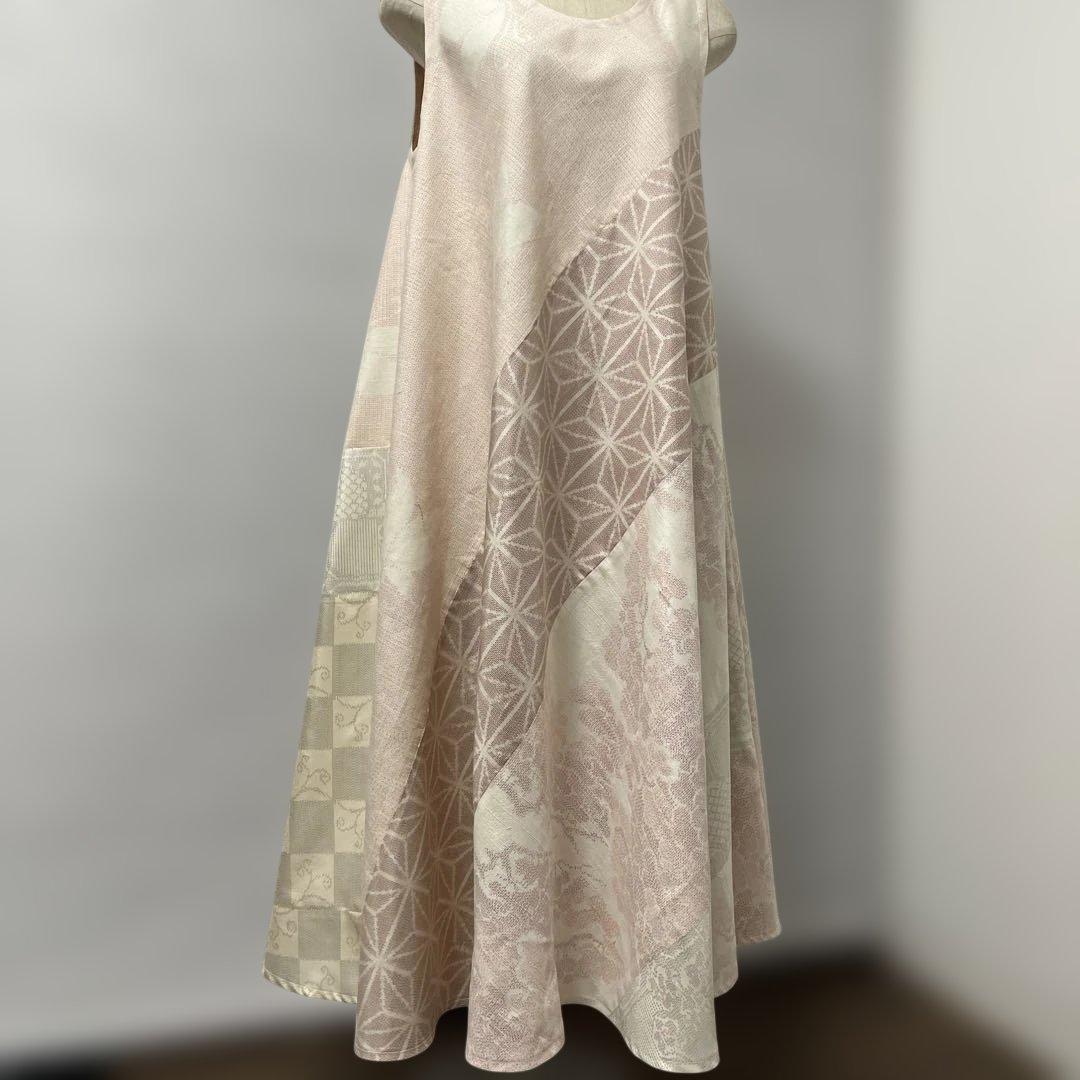 着物ワンピーステントラインマキシ丈《20》塩沢紬・結城紬・白大島紬等 L〜くらい