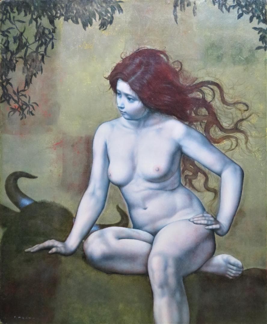 ◆小川以久男　「エウロペ」　油彩F15号　裸婦　ギリシャ神話　 安田火災賞　◆