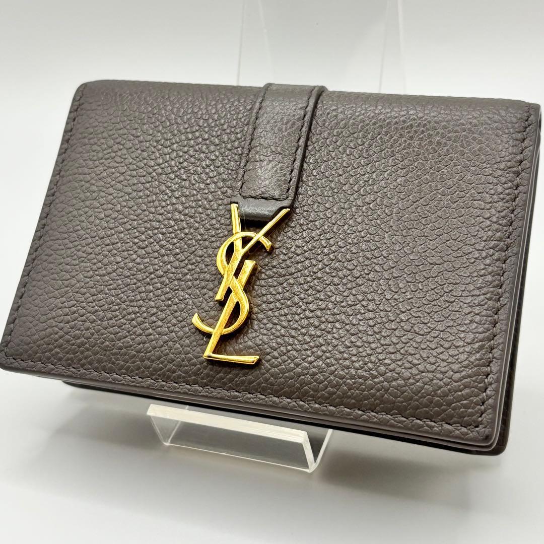 【極美品】サンローラン 名刺入れ カードケース グレー サンローラン名刺入れ グレーブラウン系 レディース カーフ カード