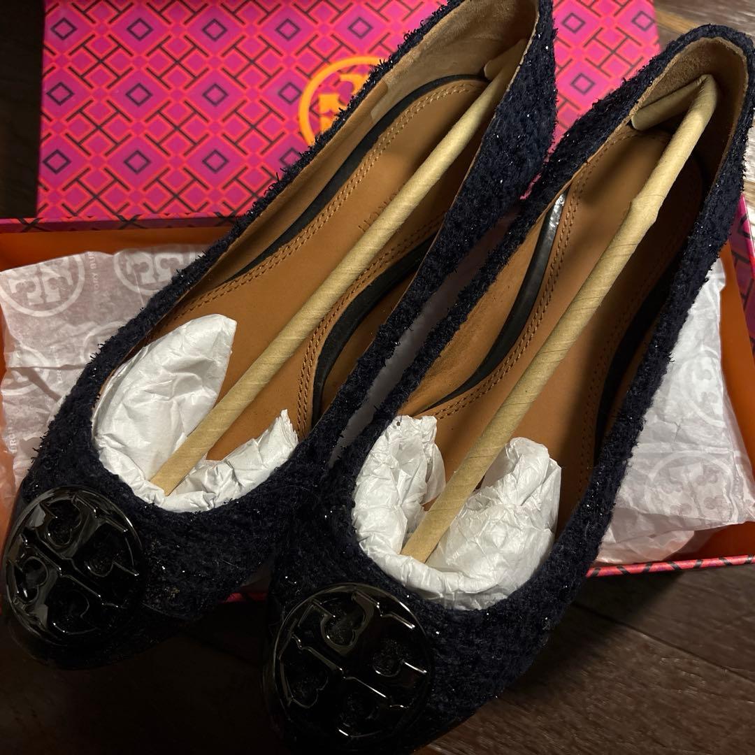 Tory Burch フラットシューズ 5.5 ネイビー NIB Tory Burch Chelsea Cap-Toe Leather Ballet Flat, Perfect Navy
