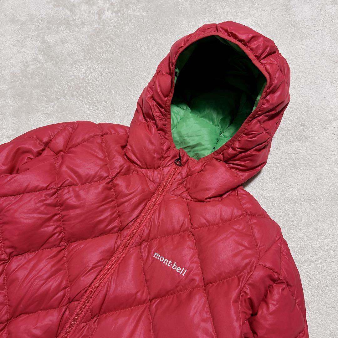 美品 モンベル down jacket parka green/red 収納袋付 - メルカリ