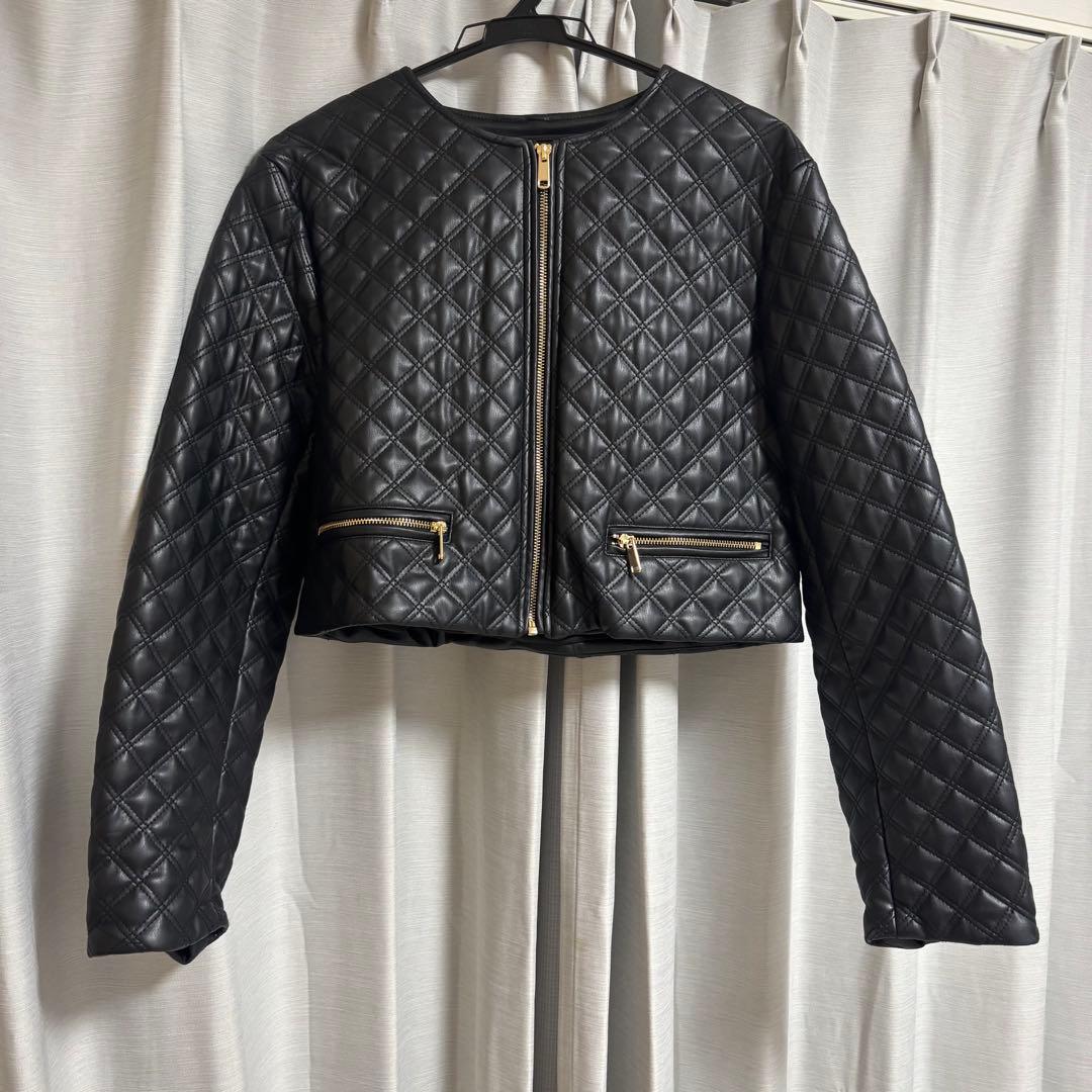 美品】ZARA ショートキルティングフェイクレザージャケット Mサイズ