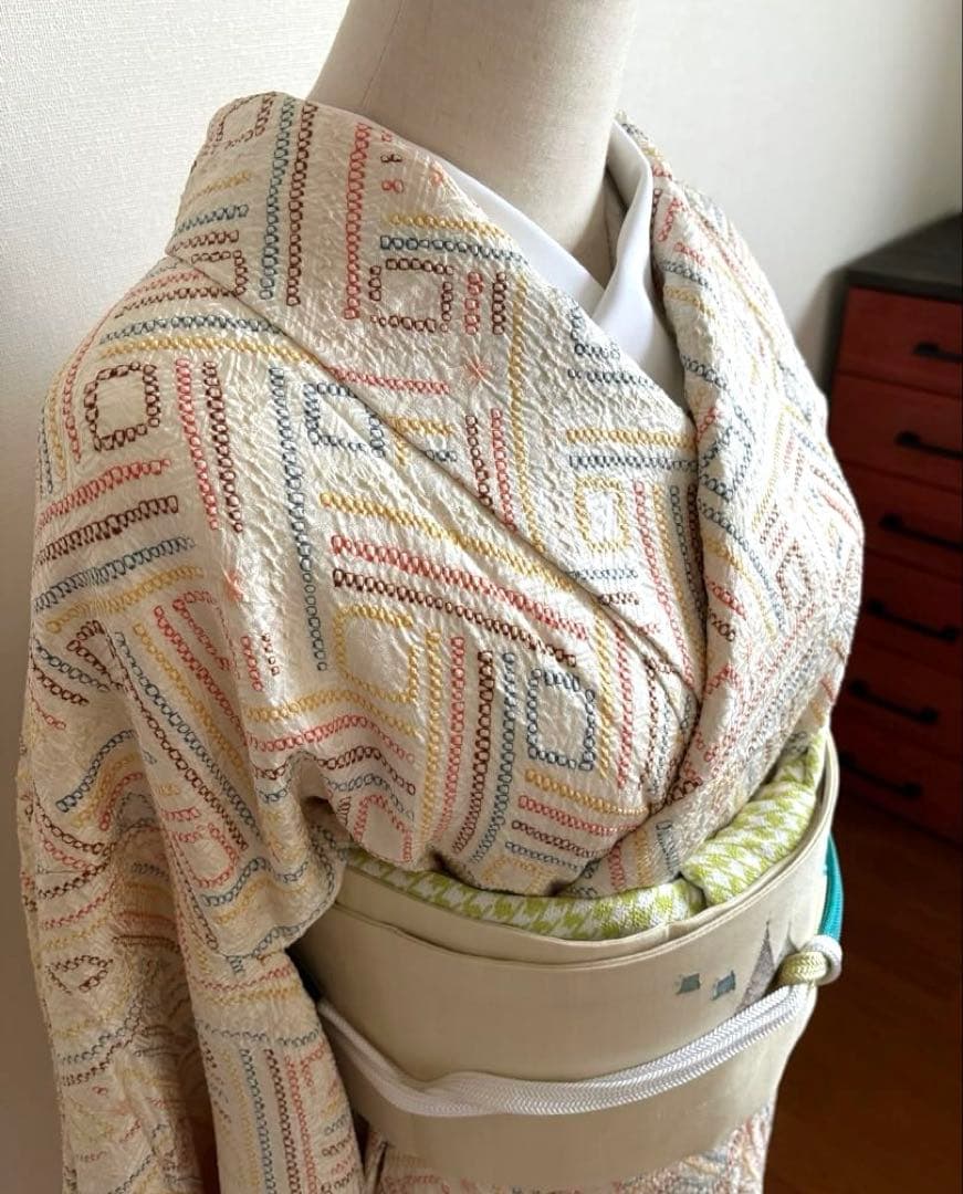 ❤️春待ち正絹小紋 総絞りクリームyellowトールサイズ 新品保管品