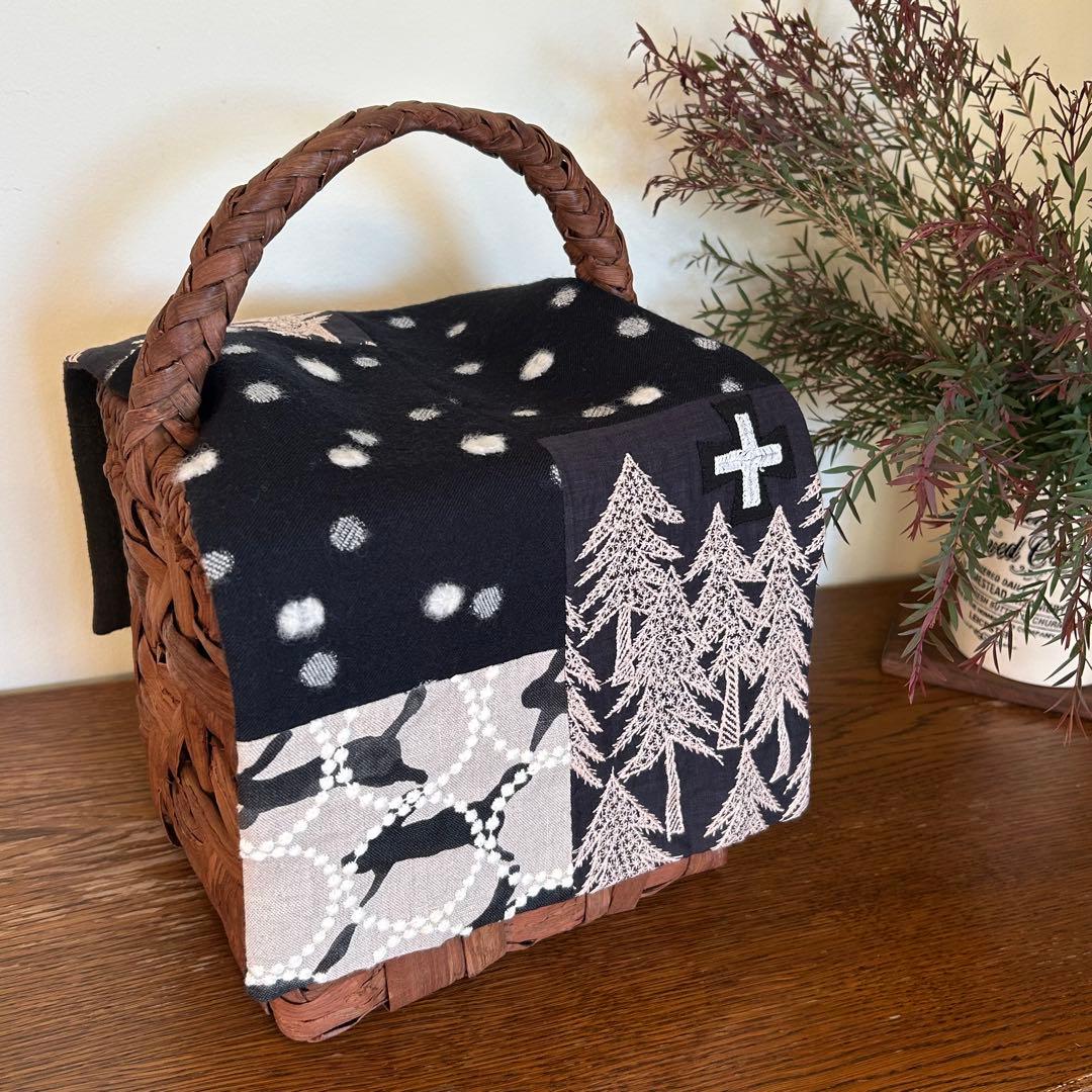 冬を楽しむバスケットカバー＊ミナペルホネンハギレ＊フランスリネン