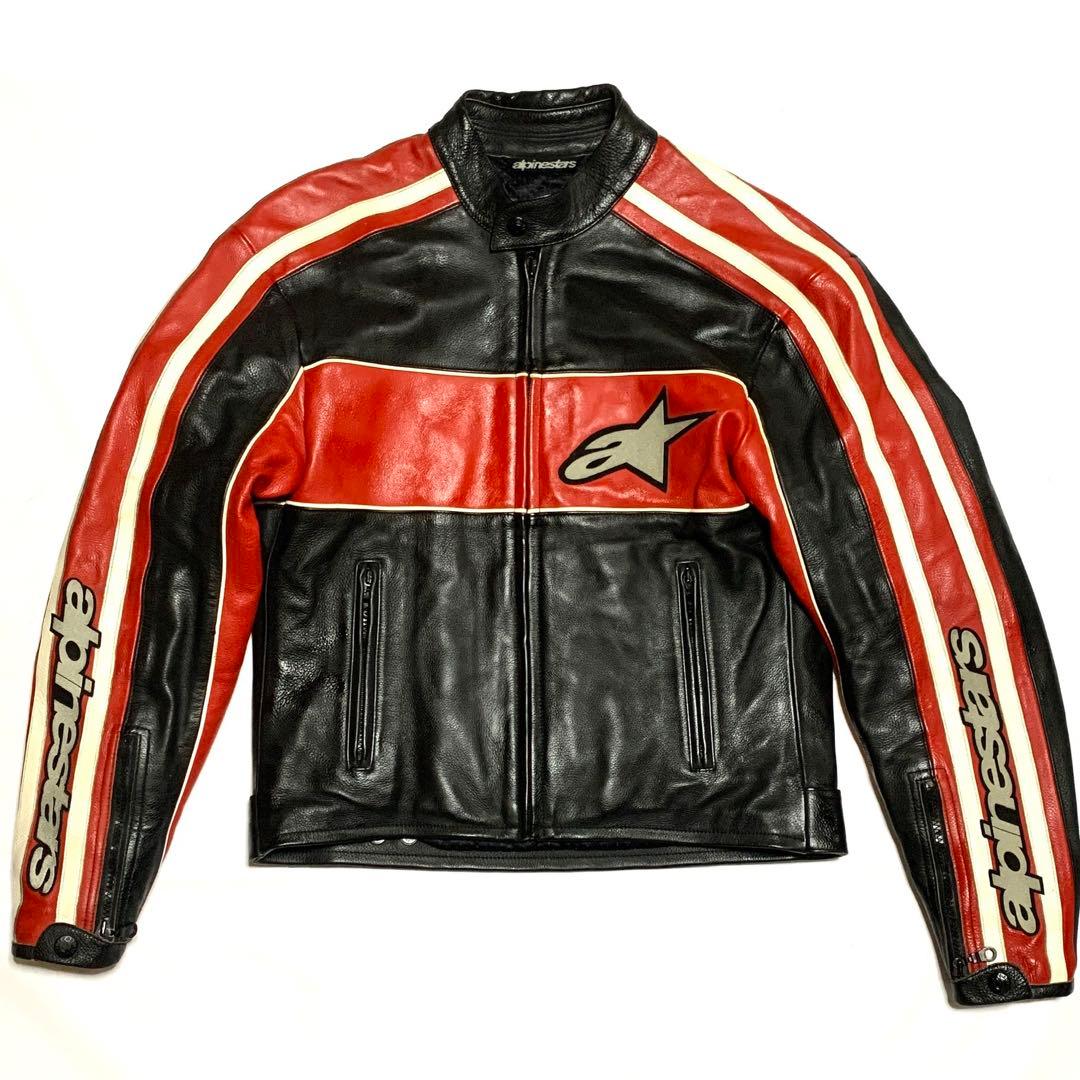 アルパインスターズ M位 レザーライダースジャケット メンズ 46 赤 黒