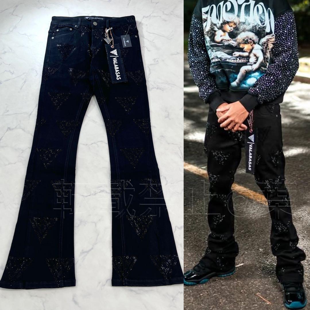 新品バラバサスvalabasas ラインストーンスキニーフレアデニム ビーズ