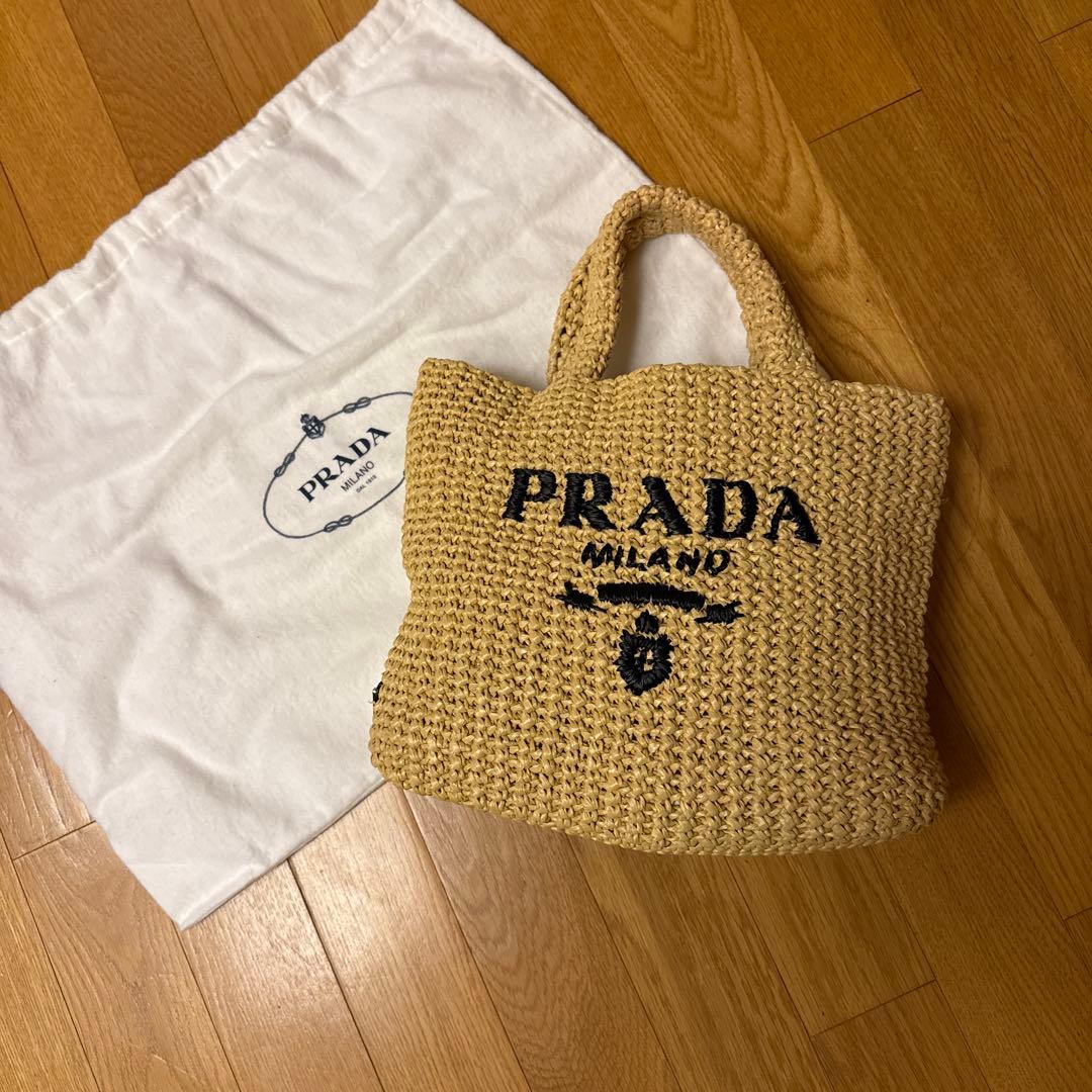 PRADA かごバッグ 大注目】PRADA◇ラフィア メッシュ編み スモール トートバッグ (PRADA