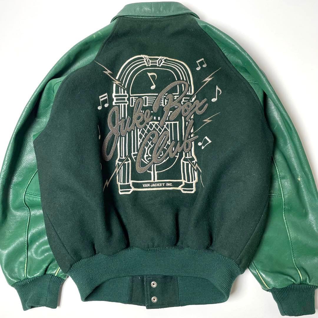 希少】VAN JAC スタジャン 袖レザー 緑 BIG ONE - メルカリ