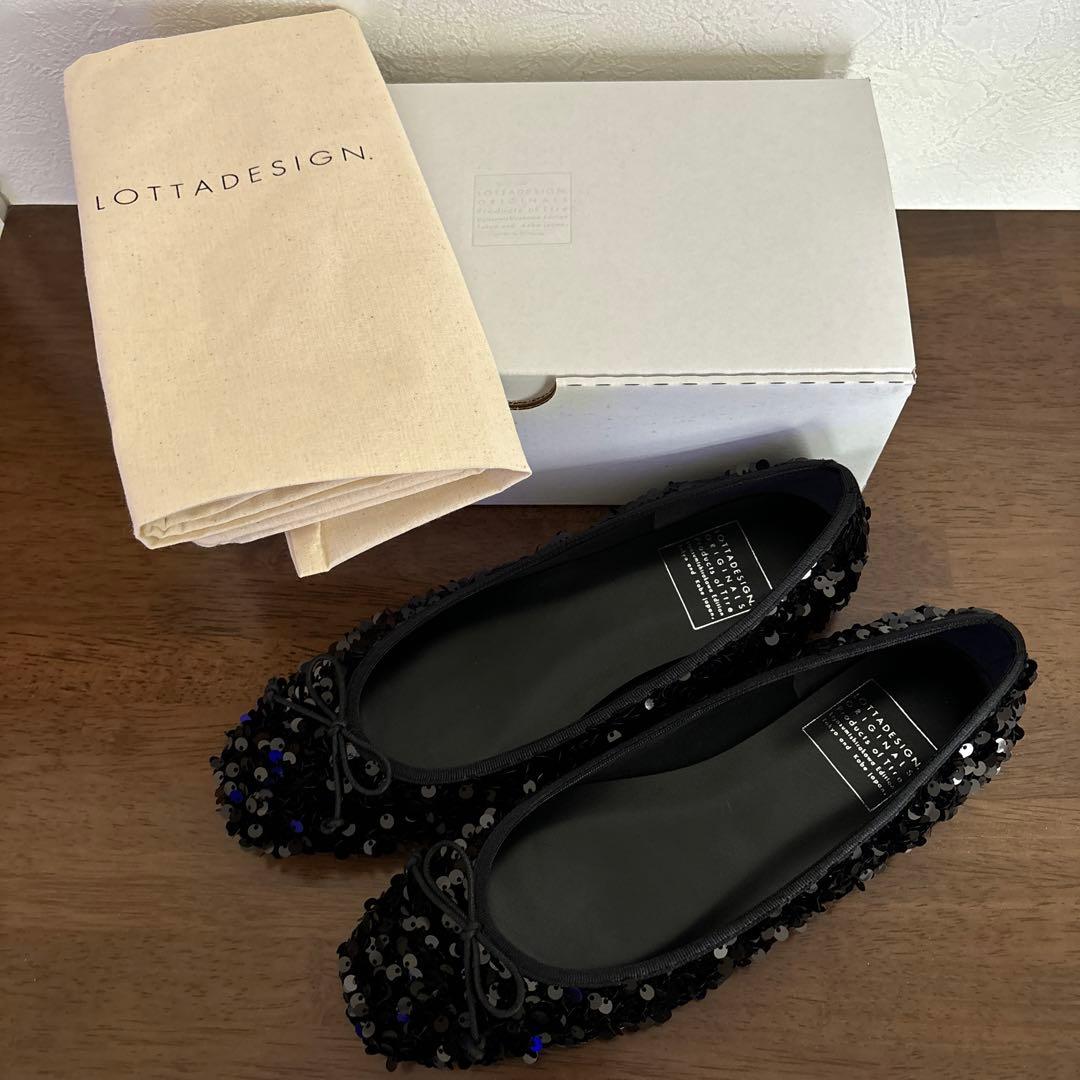 ロッタデザイン　スクエアバレエシューズ　スパンコールブラック スパンコール スクエア バレエシューズ