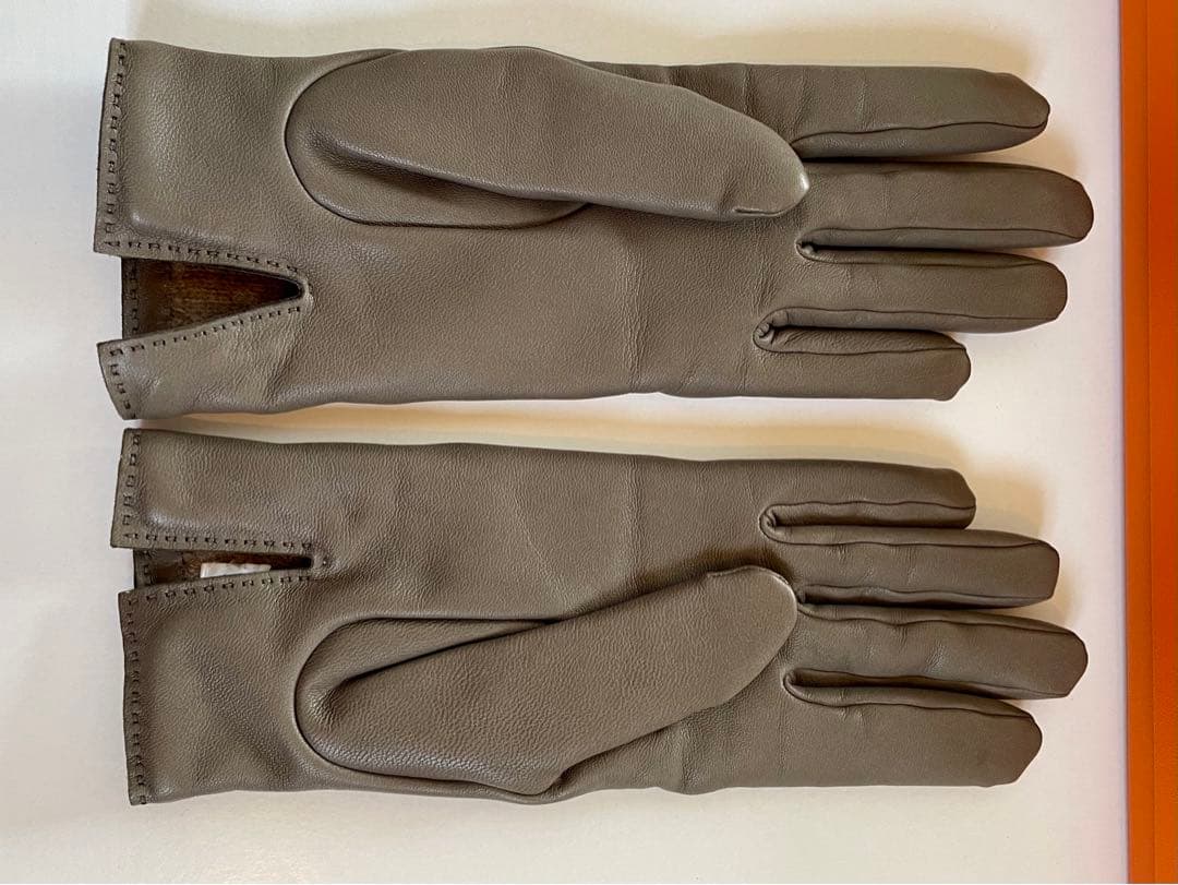 HERMESエルメスの革手袋＊カシミヤ内張＊エトープ＊エタン