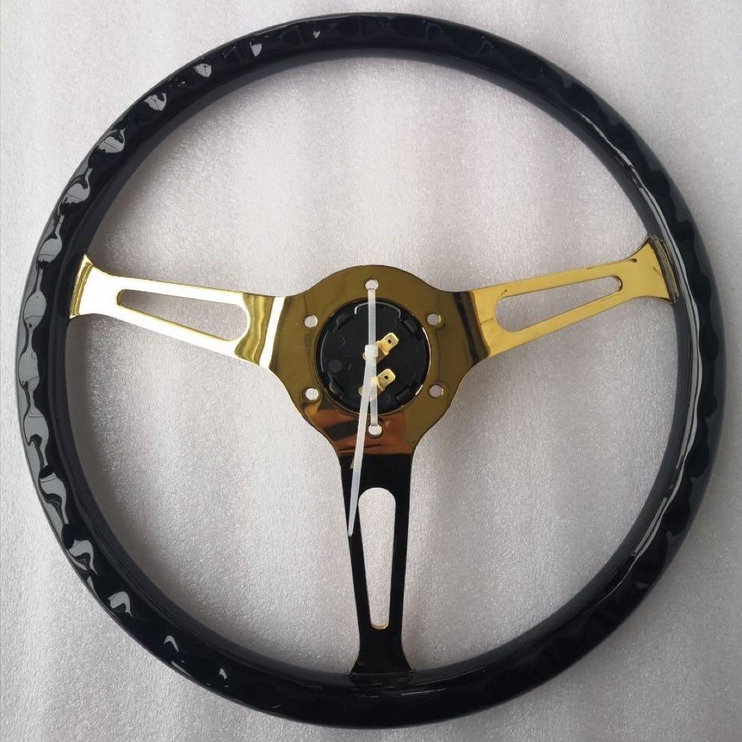 ソリッドウッドレトロビートルステアリングホイール15インチ黒金3本