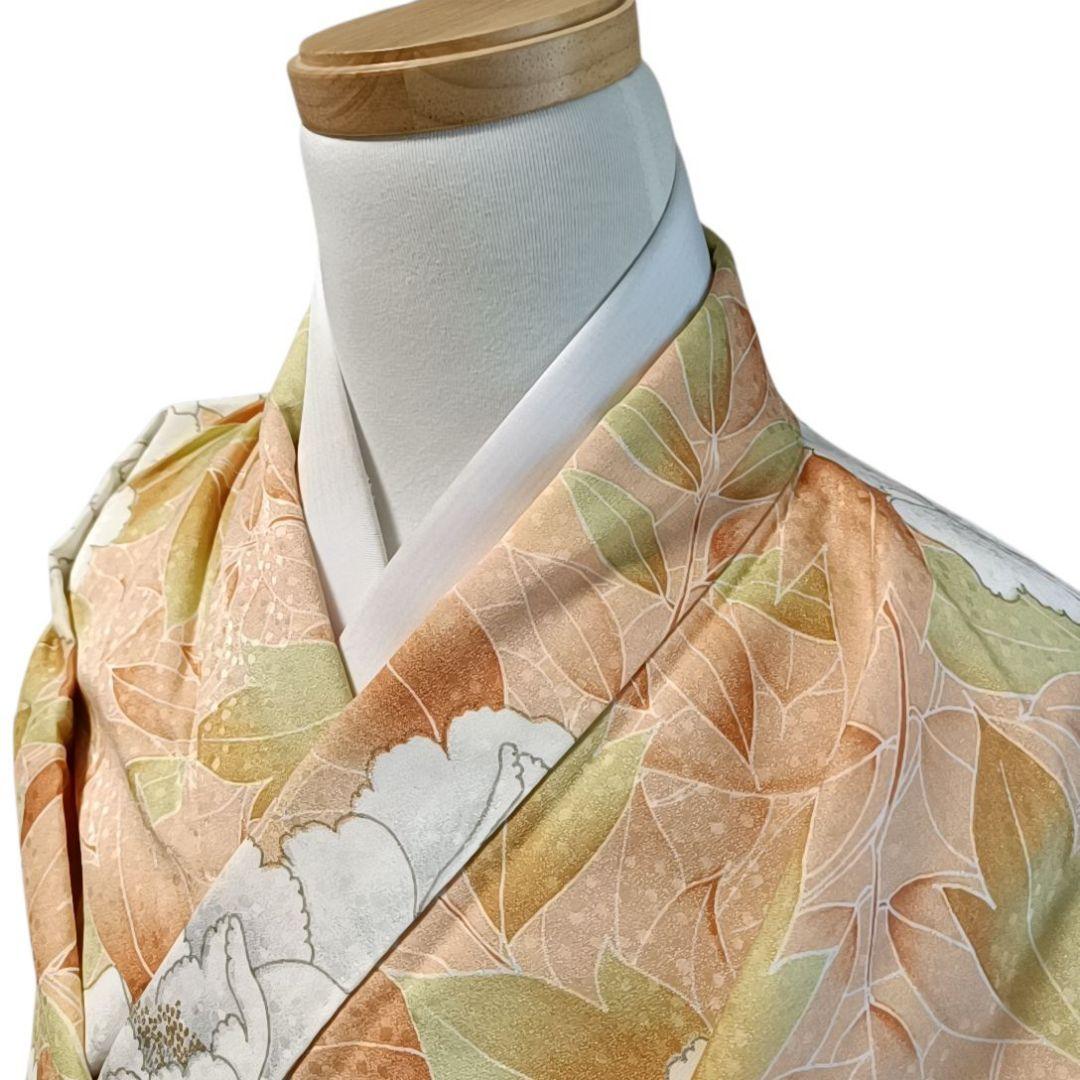 K136 袷 お召し物 着物 小紋 化繊 洗える 花 オレンジ 黄 - メルカリ