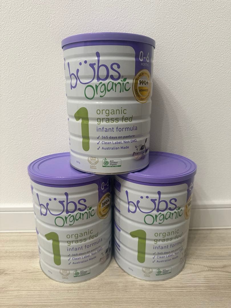 Bubs（バブズ）オーガニックミルク ステップ1（0〜6カ月）800g × 3缶 Bubs（バブズ）オーガニック粉ミルク グラスフェッド 大缶 800g 混合6