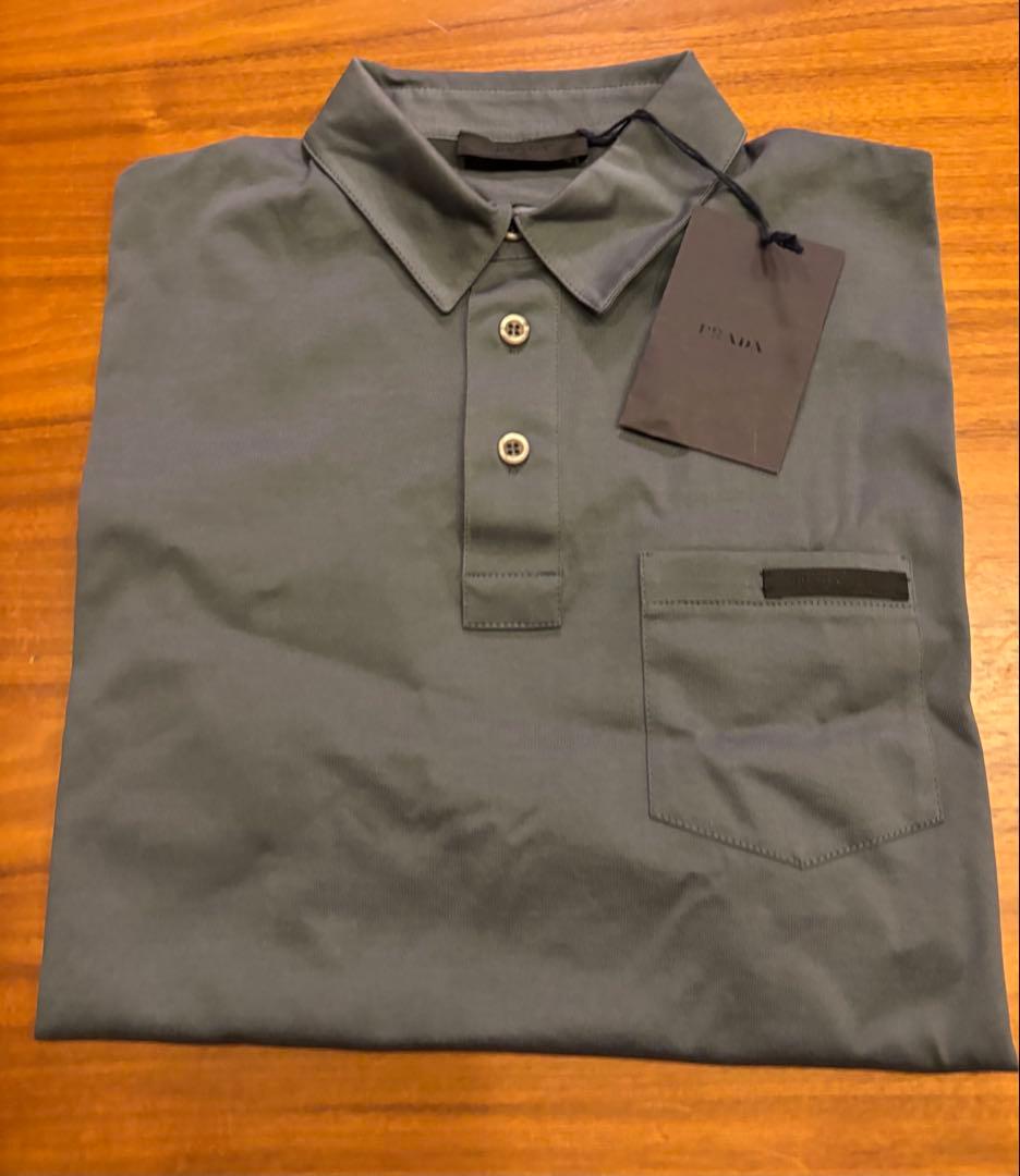PRADA グレー 長袖ポロシャツ 新品タグ付き　MENS タグ付き・未使用級】PRADA プラダ スウェット ポロシャツ M