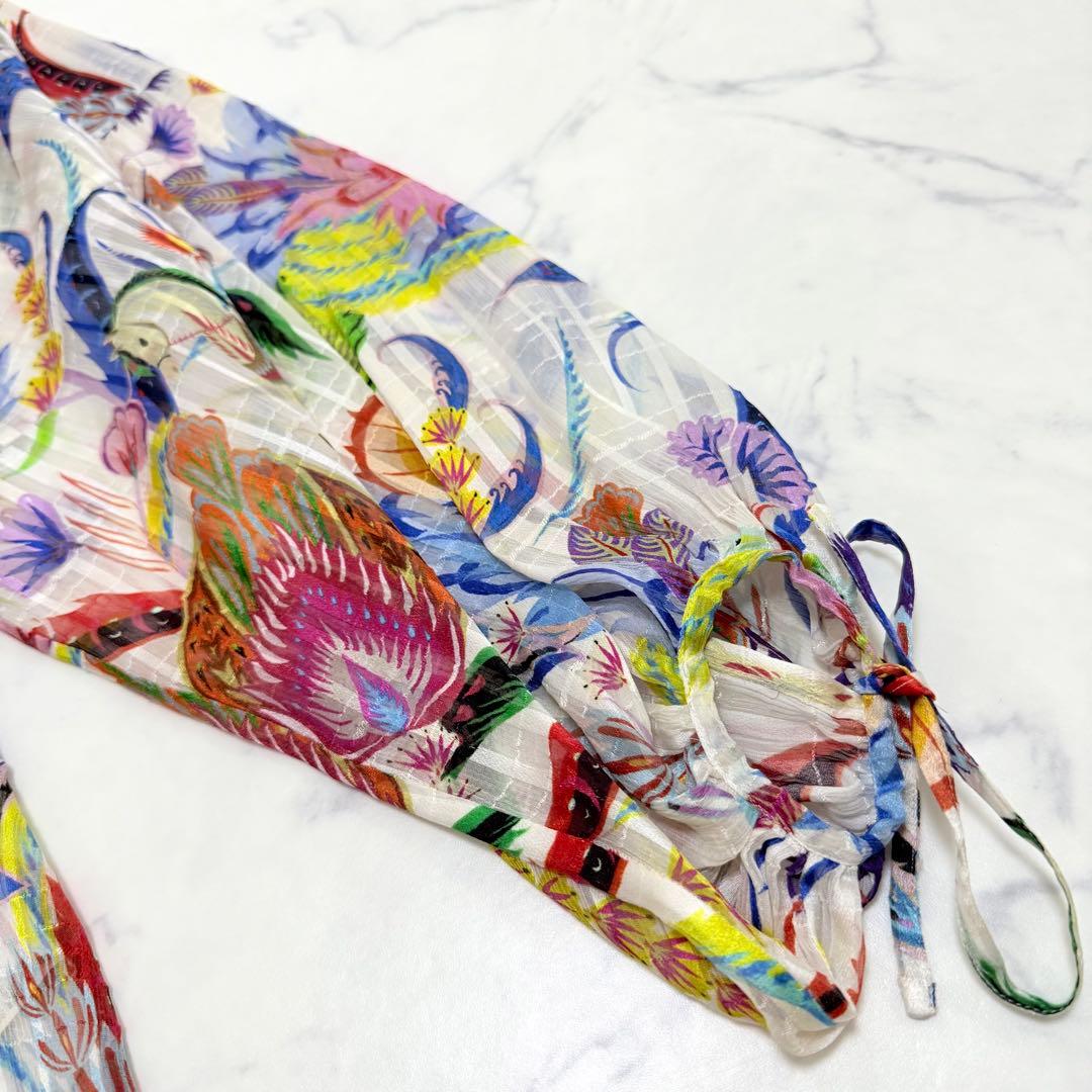 未使用級✨エトロ✨シルク ボタニカル柄シアーブラウス（M）ビーズ 馬