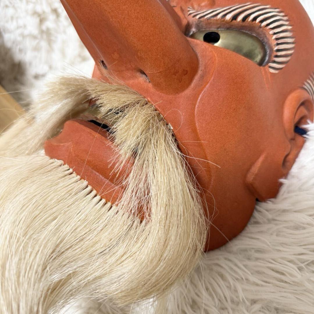 【希少・共箱付】能面士　森崎夢我作　木彫 天狗面　平成十年作　天然毛　能面