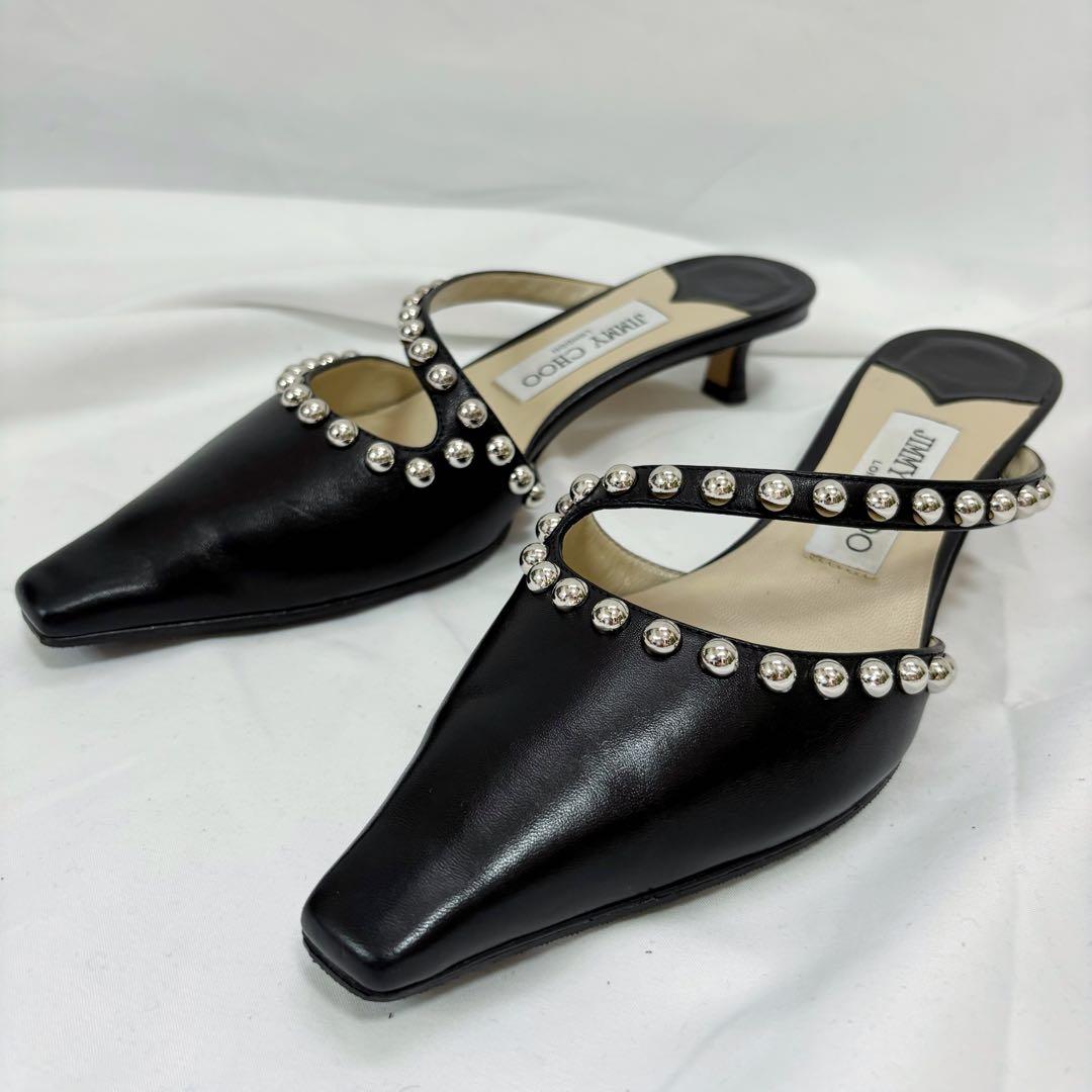 美品✨　JIMMY CHOO ジミーチュウ　ミュール　カーフ　レザー　スタッズ ジミー チュウのバッグ＆レザーグッズは新たなスタッズ使いに注目だ