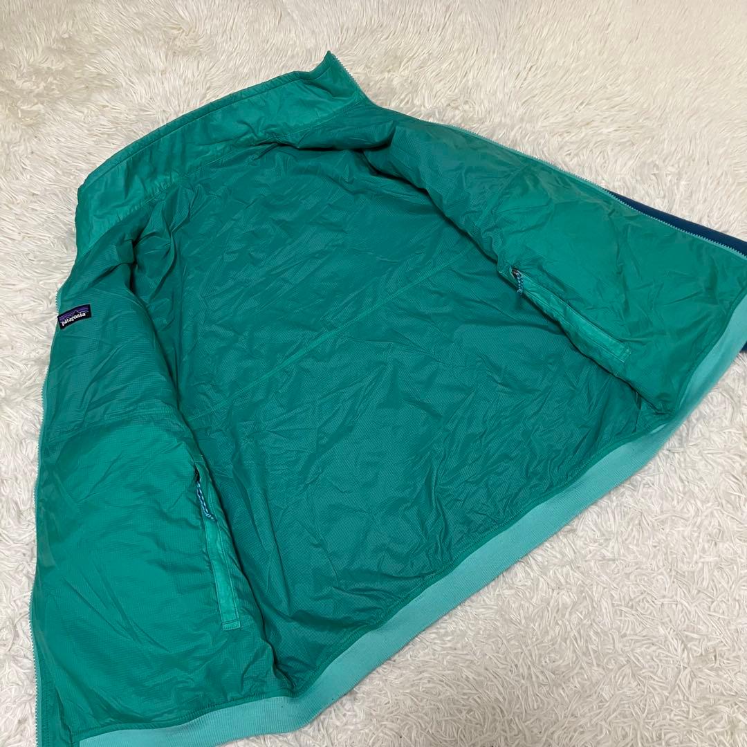 patagonia ロゴ入りリバーシブルブルゾン ジャンパー フリース 緑 青