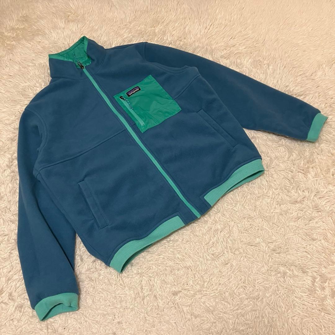 patagonia ロゴ入りリバーシブルブルゾン ジャンパー フリース 緑 青