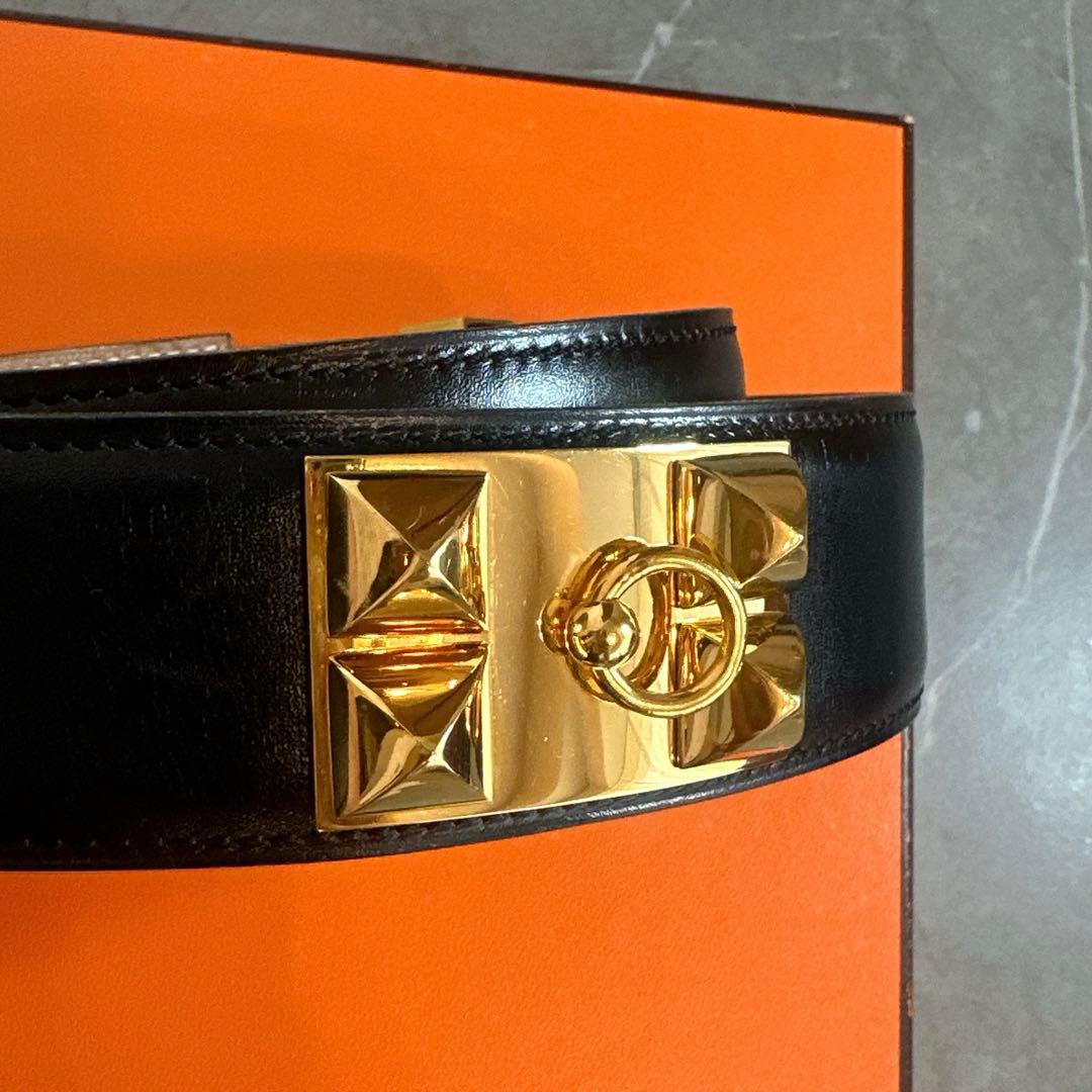 HERMES エルメス ベルト 《コリエ・ド・シアン》 ブラック ゴールド◯V刻